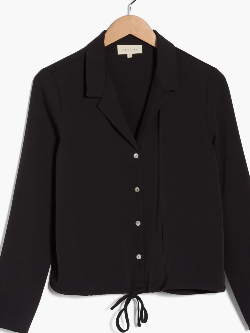MELLODAY Black Button-Down Drawstring Hem Blouse Size M - Picture 2 of 10